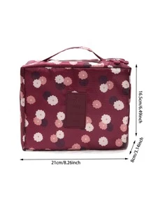 1入組花卉圖案儲物袋旅行用滌綸旅行儲物袋 - 酒紅色 - 查看 3