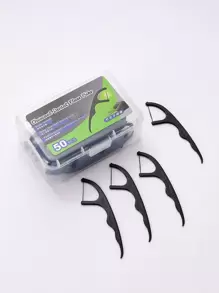 Clean Teeth Dental Floss Pick, 50pcs Plastic Disposable Bamboo Charcoal Teeth Clean Dental Floss Travel - Black - View 1