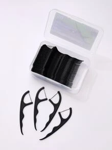 Clean Teeth Dental Floss Pick, 50pcs Plastic Disposable Bamboo Charcoal Teeth Clean Dental Floss Travel - Black - View 2