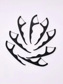 Clean Teeth Dental Floss Pick, 50pcs Plastic Disposable Bamboo Charcoal Teeth Clean Dental Floss Travel - Black - View 3