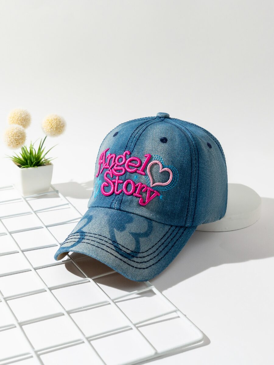Heart & Slogan Embroidered Baseball Cap - Multicolor - View 1