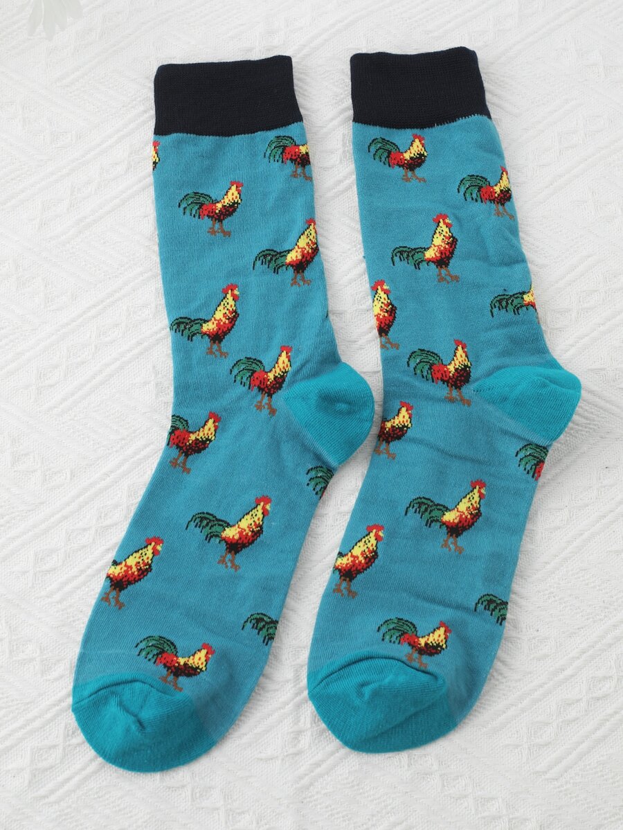 卡通動物圖案中筒襪 - 彩色 - 查看 1