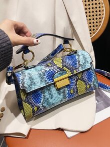 Bolso de mano multifuncional de diseño de lujo y alta calidad, con estampado de piel de serpiente, correa de hombro desmontable y cierre bajo el brazo (patrón de piel de serpiente aleatorio) - Multicolor - Ver 3