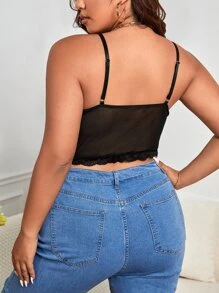 SHEIN Privé Plus Contrast Lace Bustier Cami Top - Black - View 2