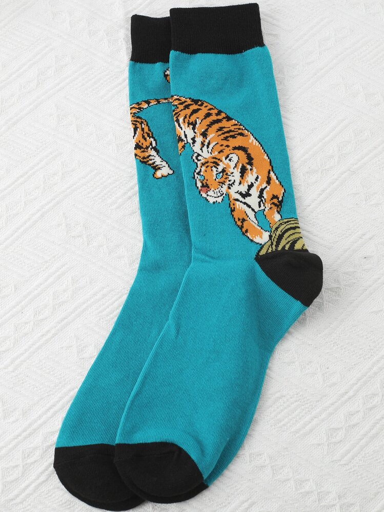 Tiger Pattern Crew Socks - Multicolor - View 2