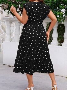 SHEIN LUNE Vestido con estampado de corazón ribete con fruncido - Negro - Ver 2