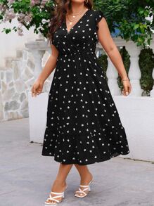 SHEIN LUNE Vestido con estampado de corazón ribete con fruncido - Negro - Ver 4