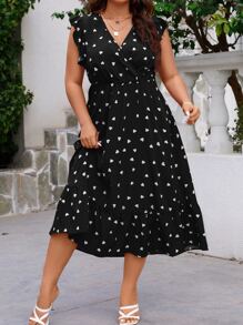 SHEIN LUNE Vestido con estampado de corazón ribete con fruncido - Negro - Ver 5