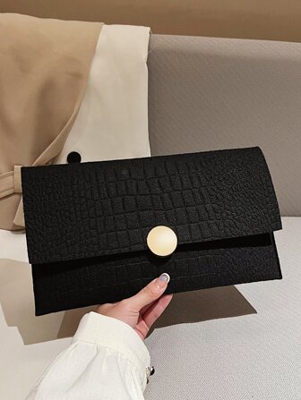 Fashionable,Minimalist,Casual,Crocodile Embossed Metal Decor Flap Square Bag For Girl, Teen Girls