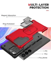 360度旋轉支架配旗紋設計+吸盤+支架，完整套裝手機殼適用於iPhone 11/12/13/14/15 Pro Max，三星OPPO VIVO小米紅米Note 11/12 Pro - 紅色 - 查看 3