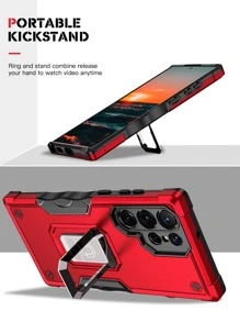 360度旋轉支架配旗紋設計+吸盤+支架，完整套裝手機殼適用於iPhone 11/12/13/14/15 Pro Max，三星OPPO VIVO小米紅米Note 11/12 Pro - 紅色 - 查看 4