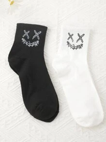 2 đôi Vớ thủy thủ đoàn họa tiết biểu cảm cho nam - Đen và trắng - Xem 2