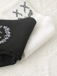 2 đôi Vớ thủy thủ đoàn họa tiết biểu cảm cho nam - Đen và trắng - Xem 3