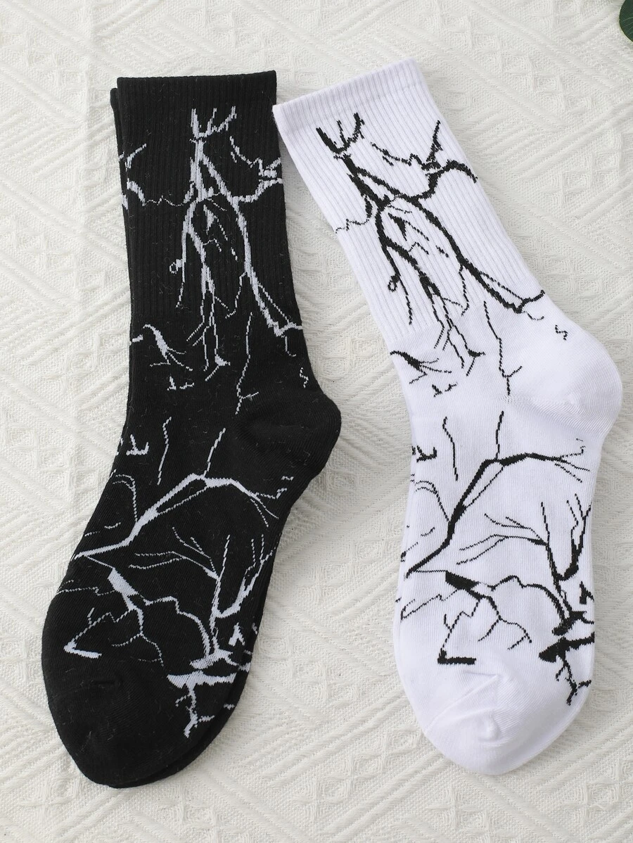 Hombres 2 pares Calcetines de tripulación con estampado - Blanco y Negro - Ver 1