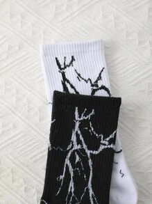 Hombres 2 pares Calcetines de tripulación con estampado - Blanco y Negro - Ver 4