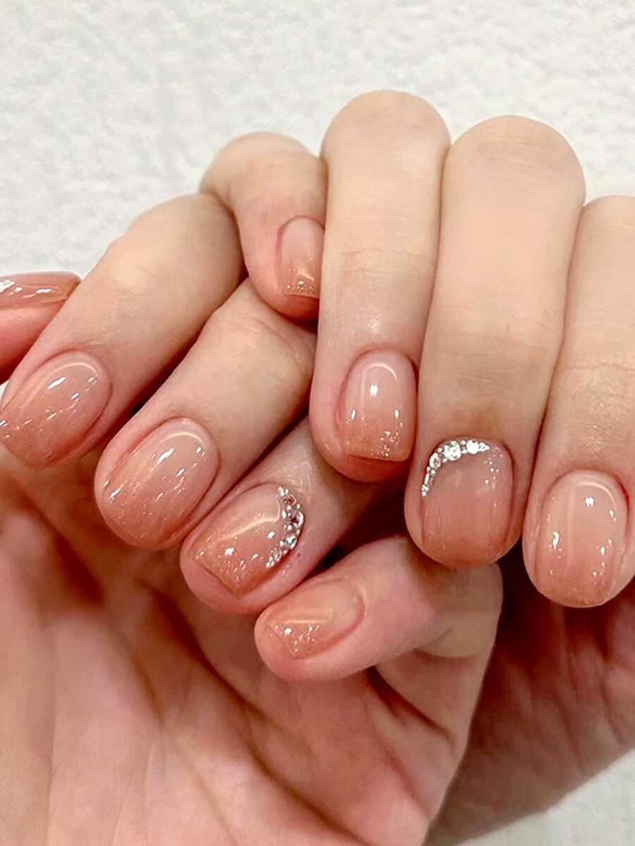 24 chiếc Móng Vuông Ngắn 3D Trang Trí Kim Cương Giả & 1 Dũa Móng Tay & 1 Tấm Băng Keo - Nhiều màu - Xem 1