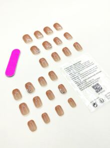 24 chiếc Móng Vuông Ngắn 3D Trang Trí Kim Cương Giả & 1 Dũa Móng Tay & 1 Tấm Băng Keo - Nhiều màu - Xem 2