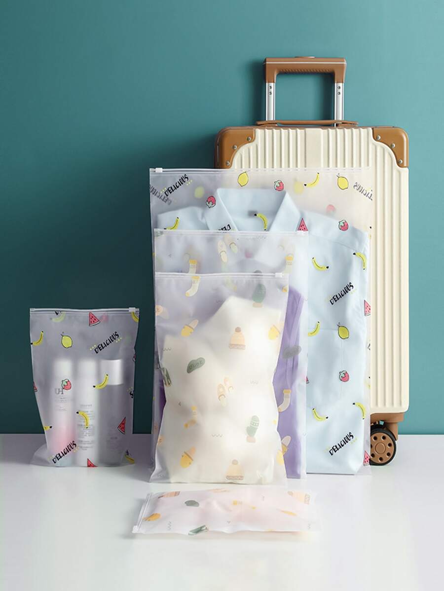 5pcs Fruit Print Travel Storage Bag Shirt Packaging Bag Set,Sealed Polyester Plastic Bags,Ventilation Holes,Frosted Zipper Lock Perfect for Clothes Jeans Pants T-shirts School Supplies Room Decor Bedroom Decor Dorm Essentials for School Student Teacher - Multicolor - View 1