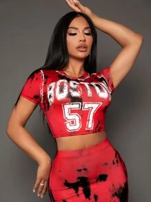 SHEIN SXY 字母圖案T恤和紮染包臀半身裙 - 彩色 - 查看 5