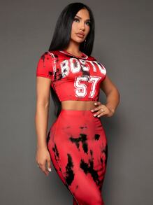 SHEIN SXY 字母圖案T恤和紮染包臀半身裙 - 彩色 - 查看 6
