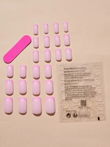 Upgrade Your Look with 24pcs Long Square French Style Fake Nail & 1sheet Tape & 1pc Nail File For women And Girls - Multicolor - View 2