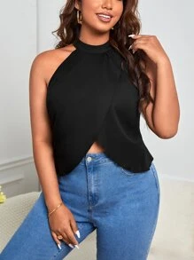 SHEIN Privé Áo hai dây Plus Size Lộ Lưng Chuỗi màu trơn Gợi cảm - màu đen - Xem 2