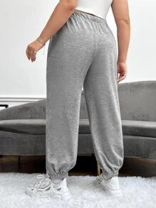 Flirla Plus Letter Graphic Slant Pocket Joggers - Light Grey - View 2
