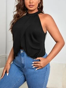 SHEIN Privé Áo hai dây Plus Size Lộ Lưng Chuỗi màu trơn Gợi cảm - màu đen - Xem 3