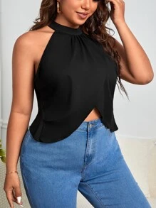 SHEIN Privé Áo hai dây Plus Size Lộ Lưng Chuỗi màu trơn Gợi cảm - màu đen - Xem 5