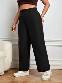 SHEIN Essnce Plus High Waist Wide Leg Trousers - Black - View 1
