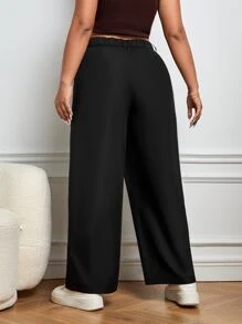 SHEIN Essnce Plus High Waist Wide Leg Trousers - Black - View 2