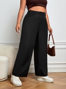 SHEIN Essnce Plus High Waist Wide Leg Trousers - Black - View 3