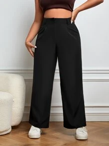 SHEIN Essnce Plus High Waist Wide Leg Trousers - Black - View 4