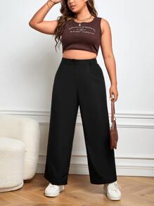 SHEIN Essnce Plus High Waist Wide Leg Trousers - Black - View 5