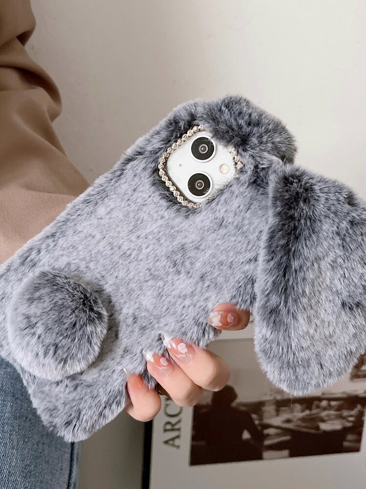 Fuzzy Fluffy Bunny Ear Case Compatible Cute Furry Gray Plush Rabbit Fur Phone  Cases For Girls Women Winter Warm Soft Back Shockproof Protective Cover  Waterproof Anti-Fall Scratch Resistant,International Version, Not The  Domestic Version |