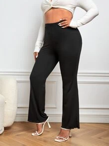 SHEIN Privé Pantalones acampanados de talle alto - Negro - Ver 3