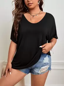 SHEIN Essnce Áo thun Plus size màu trơn Giải trí - màu đen - Xem 1