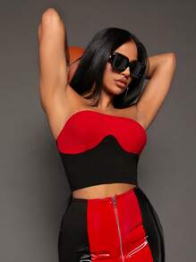 SHEIN SXY Two Tone Crop Tube Top - Multicolor - View 5