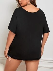 SHEIN Essnce Áo thun Plus size màu trơn Giải trí - màu đen - Xem 2