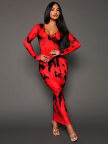 SHEIN SXY 紮染大圓領緊身連衣裙 - 彩色 - 查看 4