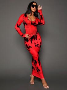 SHEIN SXY 紮染大圓領緊身連衣裙 - 彩色 - 查看 1