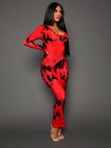 SHEIN SXY 紮染大圓領緊身連衣裙 - 彩色 - 查看 5