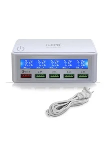 ilepo 1pc 50W Multi-port Wall Charger - White - View 1