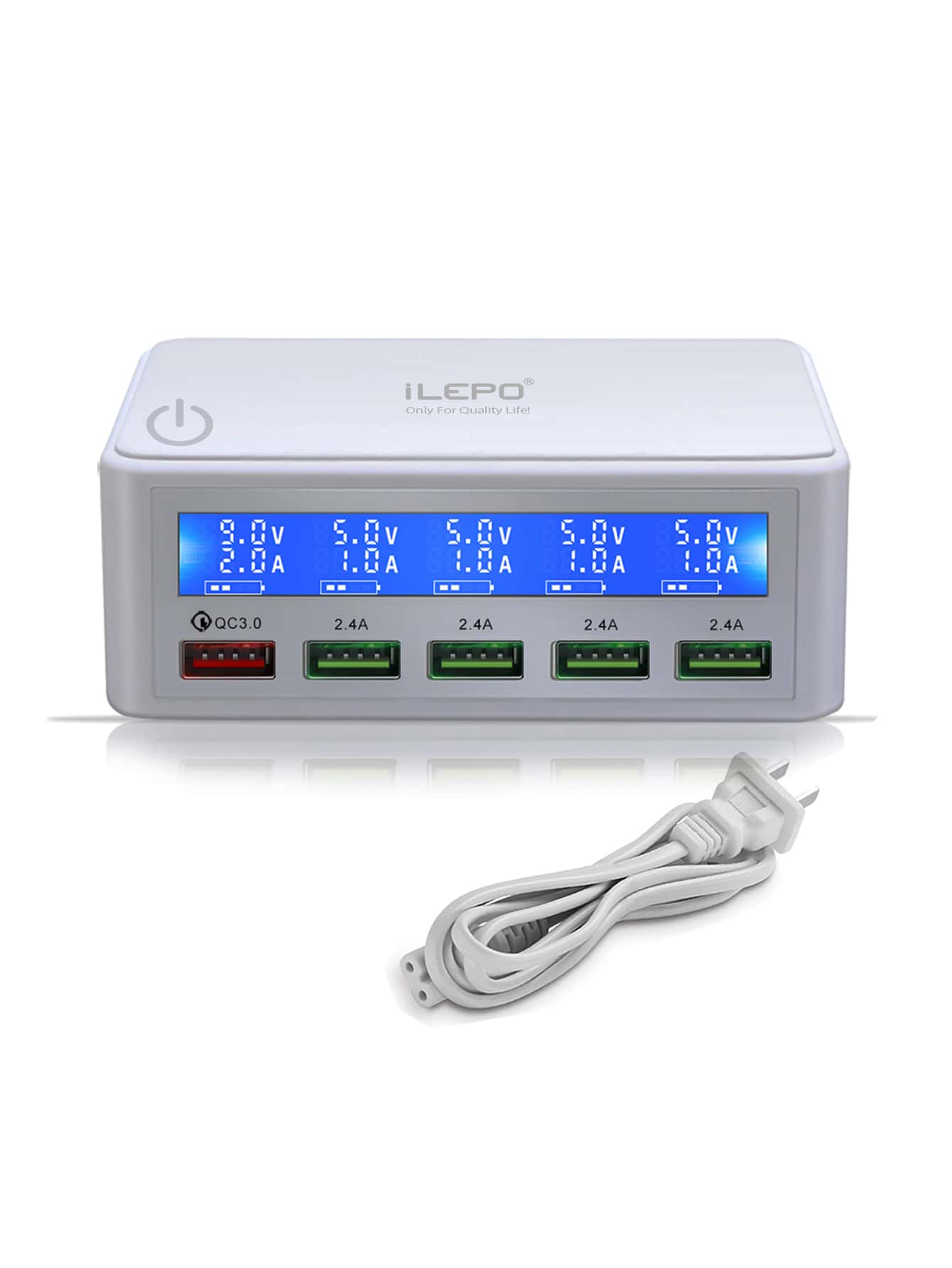 ilepo 1pc 50W Multi-port Wall Charger - White - View 1