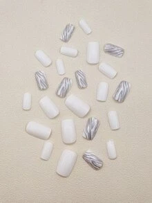 24pcs Long Square Zebra Striped Fake Nail & 1pc Nail File & 1sheet Tape Nails - Multicolor - View 4