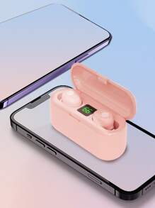 Active Auriculares inalámbricos cancelación de ruido diseño en la oreja pantalla digital LED - Rosa - Ver 2