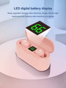 Active Auriculares inalámbricos cancelación de ruido diseño en la oreja pantalla digital LED - Rosa - Ver 3
