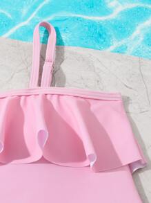 Chicas Bañador una pieza con estampado tropical ribete con fruncido con abertura - Rosa Pálido - Ver 3