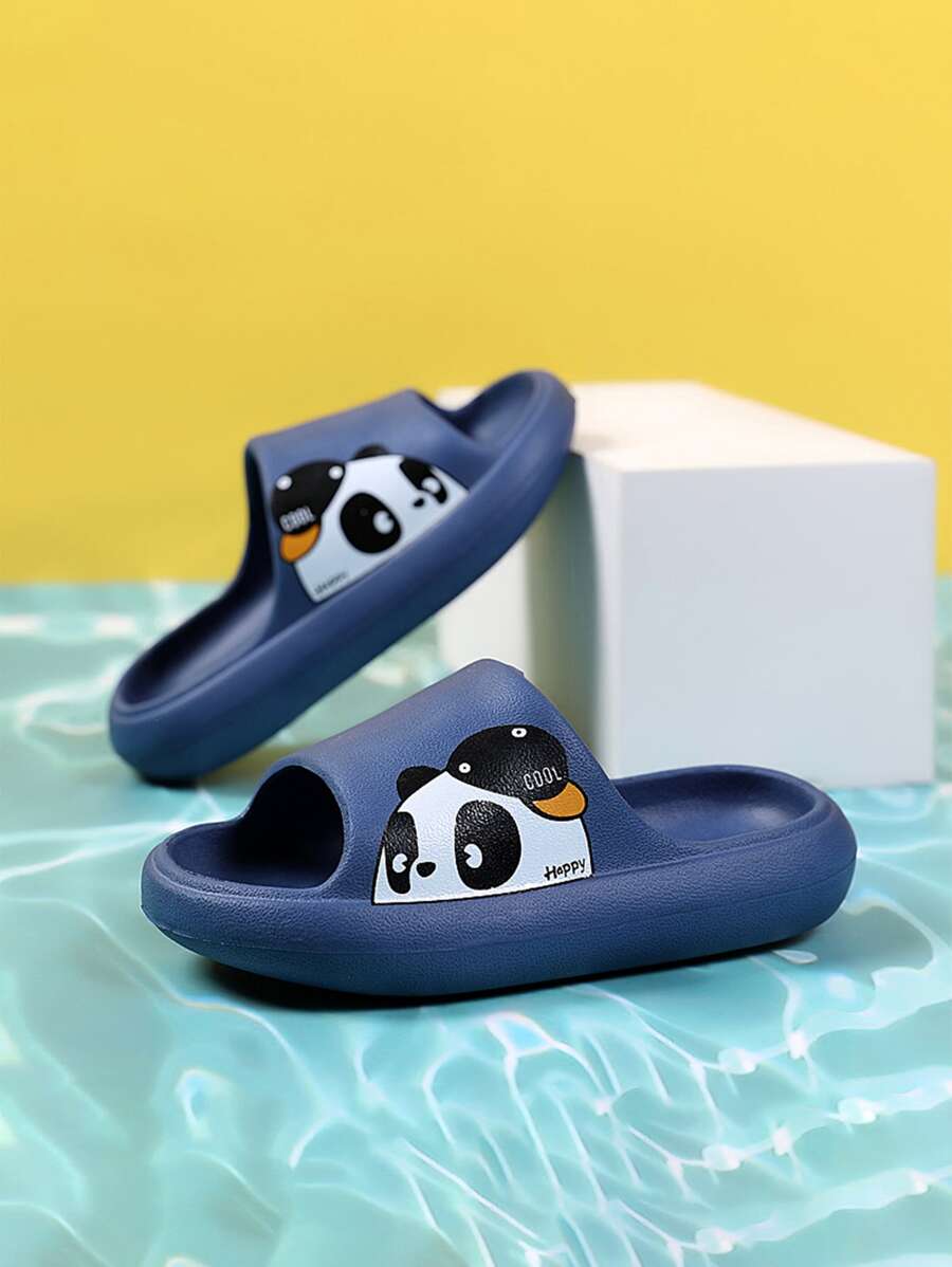 Boys Non-slip Cartoon Panda Pattern Slides, Preppy Blue EVA Slippers - Navy Blue - View 1