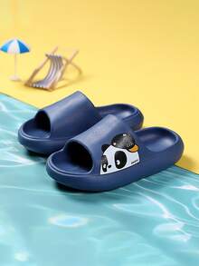 Boys Non-slip Cartoon Panda Pattern Slides, Preppy Blue EVA Slippers - Navy Blue - View 4